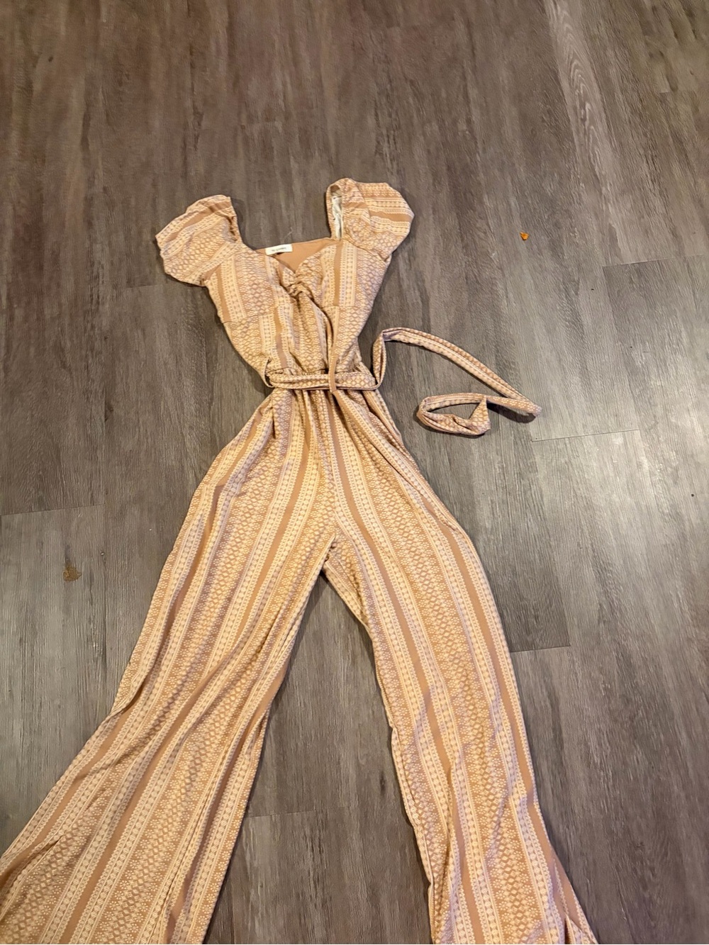 Striped Peach Wide-Leg Jumpsuit with Belt